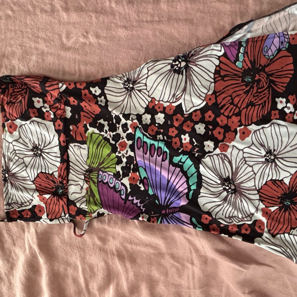 Red and Purple Swim Coverup with Tropical Floral Design